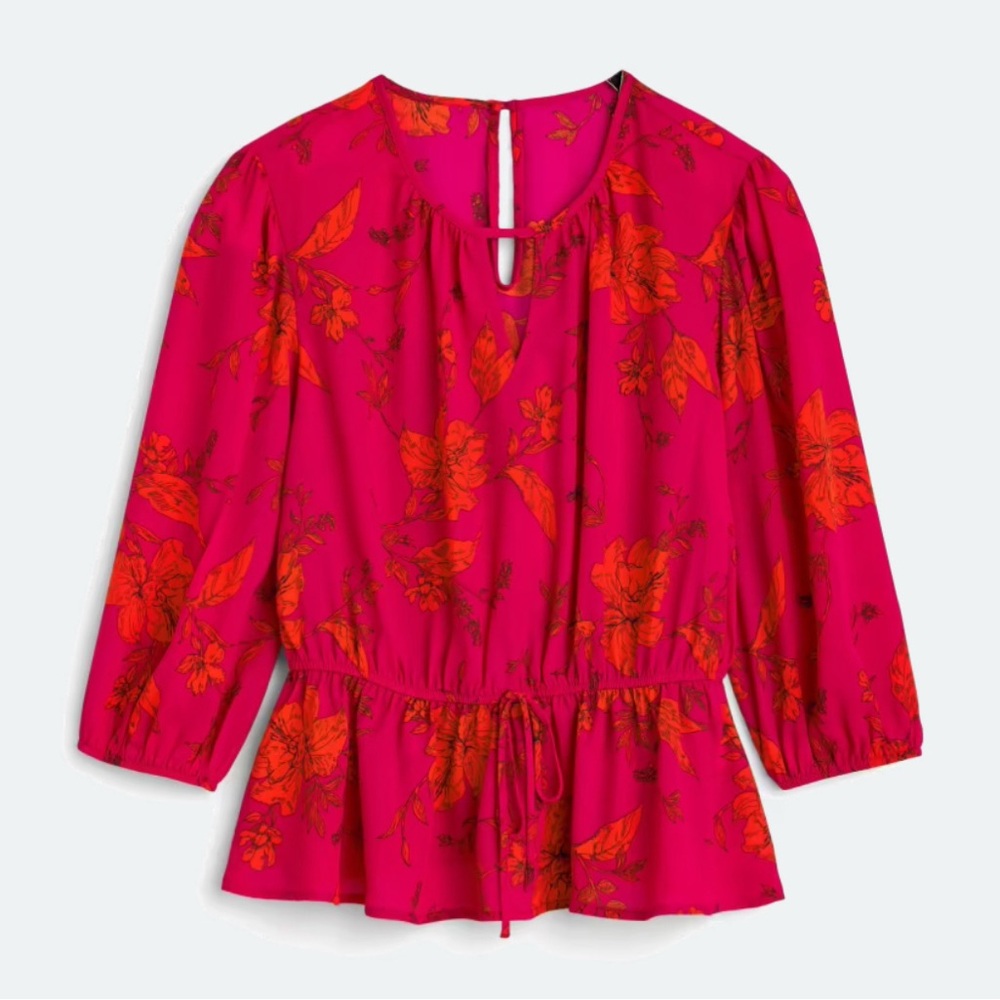 (NWOT) Beacon “Clara” tie waist blouse. Reddish pink/ orange (size M)